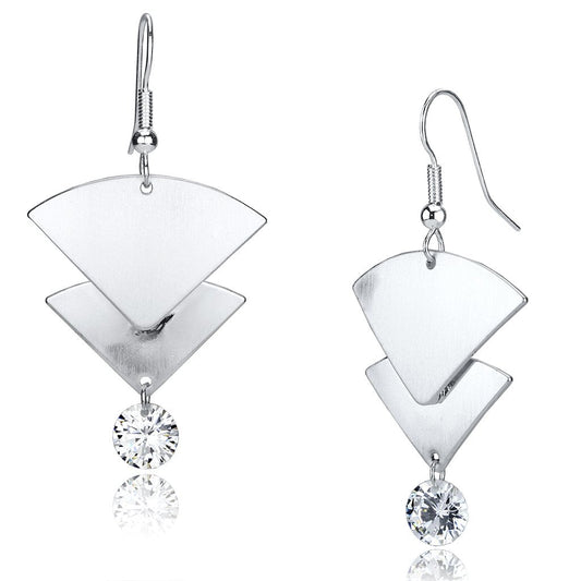 LO2662 - Matte Rhodium & Rhodium Iron Earrings with AAA Grade CZ in Clear-0
