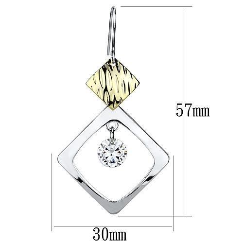 LO2670 - Gold+Rhodium Iron Earrings with AAA Grade CZ in Clear-1