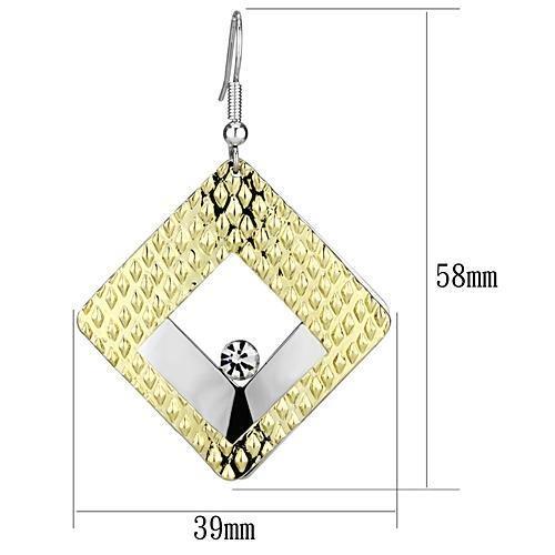 LO2673 - Gold+Rhodium Iron Earrings with Top Grade Crystal in Clear-1