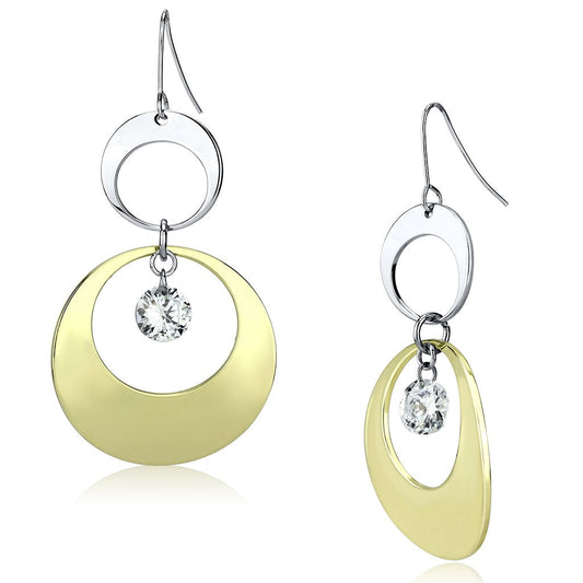 LO2691 - Gold+Rhodium Iron Earrings with AAA Grade CZ in Clear-0