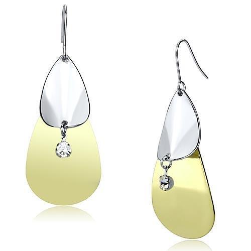LO2696 - Gold+Rhodium Iron Earrings with Top Grade Crystal in Clear-0