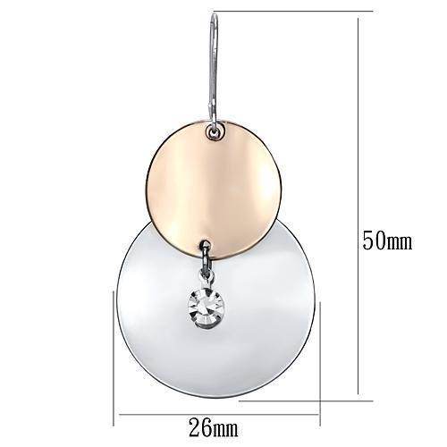 LO2697 - Rose Gold + Rhodium Iron Earrings with Top Grade Crystal in Clear-1