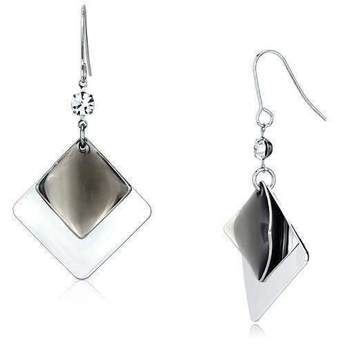 LO2698 - Rhodium Iron Earrings with Top Grade Crystal in Clear-0