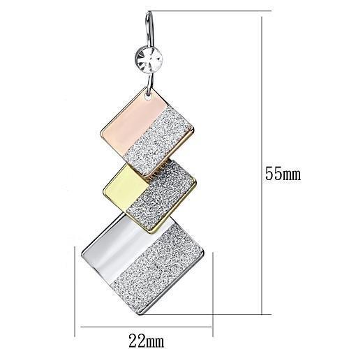 LO2713 - Rhodium + Gold + Rose Gold Iron Earrings with Top Grade Crystal in Clear-1