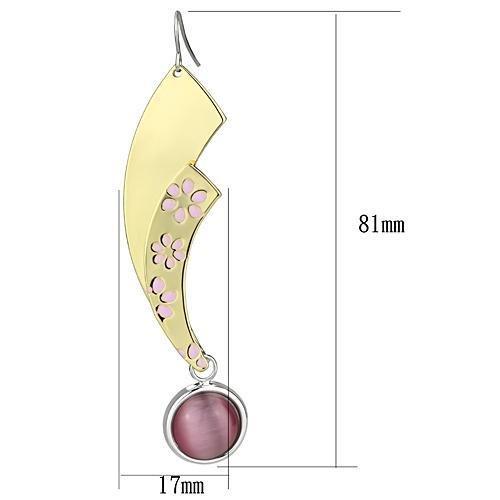 LO2731 - Gold+Rhodium Iron Earrings with Synthetic Cat Eye in Rose-1