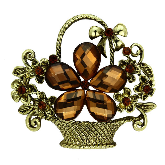 LO2760 - Antique Copper White Metal Brooches with Synthetic Acrylic in Smoked Quartz-0