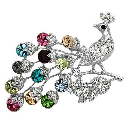 LO2769 - Imitation Rhodium White Metal Brooches with Top Grade Crystal in Multi Color-0