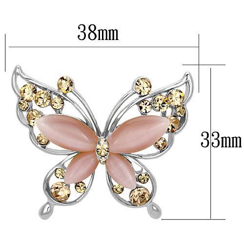 LO2805 - Imitation Rhodium White Metal Brooches with Synthetic Cat Eye in Light Rose-1