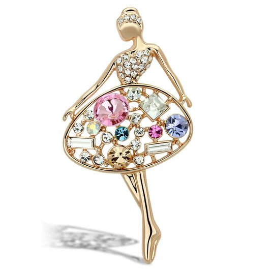 LO2817 - Flash Gold White Metal Brooches with Top Grade Crystal in Multi Color-0
