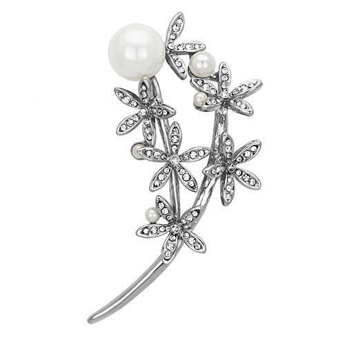 LO2833 - Imitation Rhodium White Metal Brooches with Synthetic Pearl in White-0