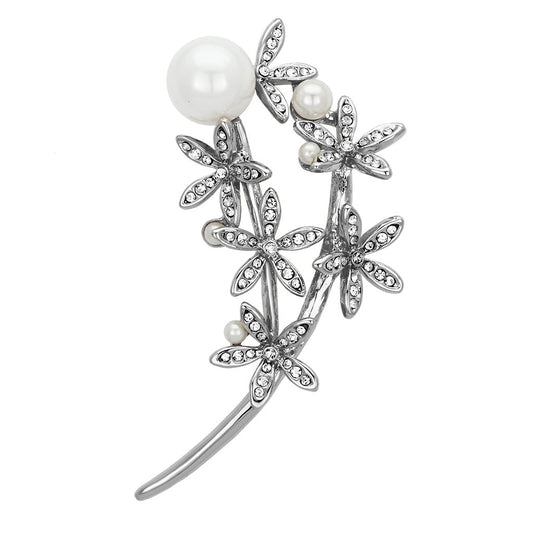LO2834 - Flash Rose Gold White Metal Brooches with Synthetic Pearl in White-0
