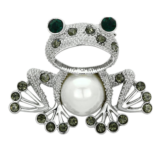 LO2844 - Imitation Rhodium White Metal Brooches with Synthetic Pearl in White-0