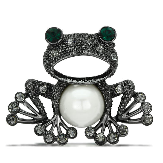 LO2845 - Ruthenium White Metal Brooches with Synthetic Pearl in White-0