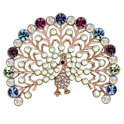 LO2849 - Flash Rose Gold White Metal Brooches with Top Grade Crystal in Multi Color-0