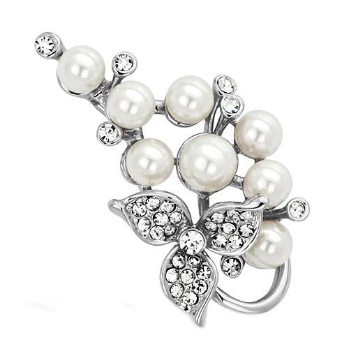 LO2852 - Imitation Rhodium White Metal Brooches with Synthetic Pearl in White-0