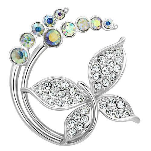 LO2860 - Imitation Rhodium White Metal Brooches with Top Grade Crystal in Aurora Borealis (Rainbow Effect)-0
