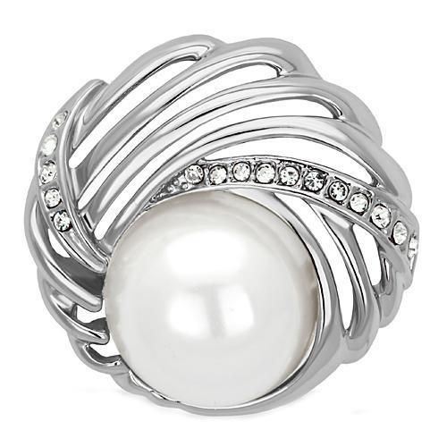 LO2866 - Imitation Rhodium White Metal Brooches with Synthetic Pearl in White-0