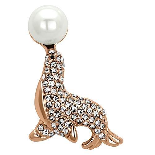 LO2873 - Flash Rose Gold White Metal Brooches with Synthetic Pearl in White-0