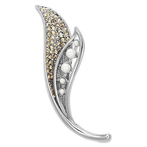LO2876 - Imitation Rhodium White Metal Brooches with Synthetic Pearl in White-0