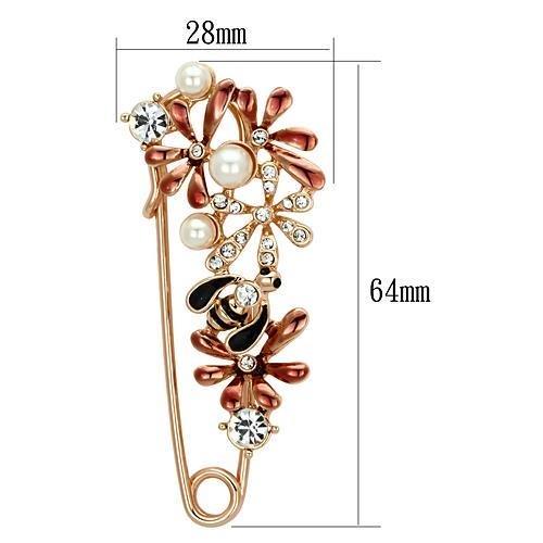 LO2879 - Flash Rose Gold White Metal Brooches with Synthetic Pearl in White-1