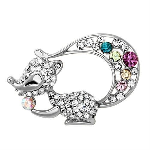 LO2888 - Imitation Rhodium White Metal Brooches with Top Grade Crystal in Multi Color-0