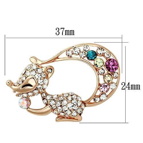 LO2889 - Flash Rose Gold White Metal Brooches with Top Grade Crystal in Multi Color-1