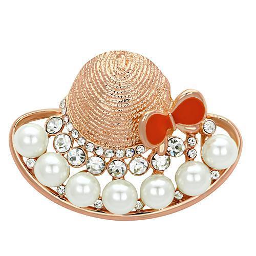 LO2902 - Flash Rose Gold White Metal Brooches with Synthetic Pearl in White-0