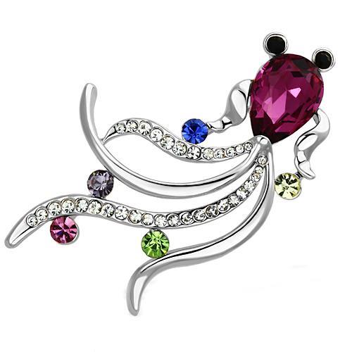 LO2904 - Imitation Rhodium White Metal Brooches with Synthetic Glass Bead in Fuchsia-0