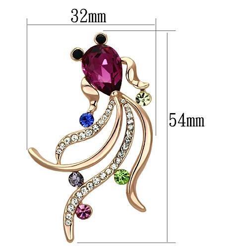 LO2905 - Flash Rose Gold White Metal Brooches with Synthetic Glass Bead in Fuchsia-1