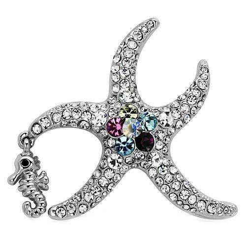 LO2910 - Imitation Rhodium White Metal Brooches with Top Grade Crystal in Multi Color-0