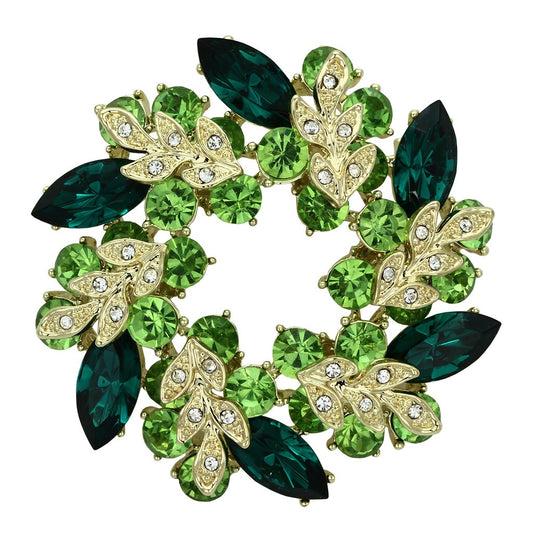 LO2918 - Flash Gold White Metal Brooches with Top Grade Crystal in Emerald-0