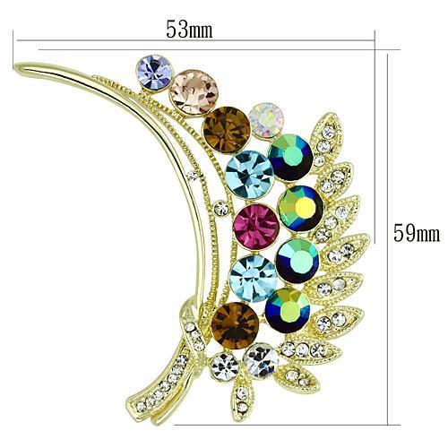 LO2929 - Flash Gold White Metal Brooches with Top Grade Crystal in Multi Color-1