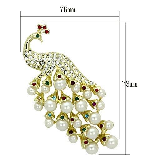 LO2933 - Flash Gold White Metal Brooches with Synthetic Pearl in White-1