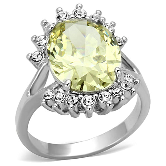 LO2943 - Rhodium Brass Ring with AAA Grade CZ in Apple Green color-0