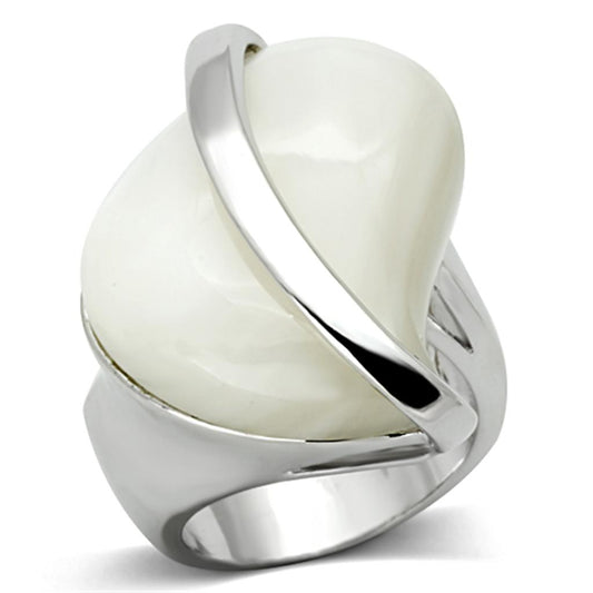 LO2944 - Rhodium Brass Ring with Synthetic Synthetic Stone in White-0