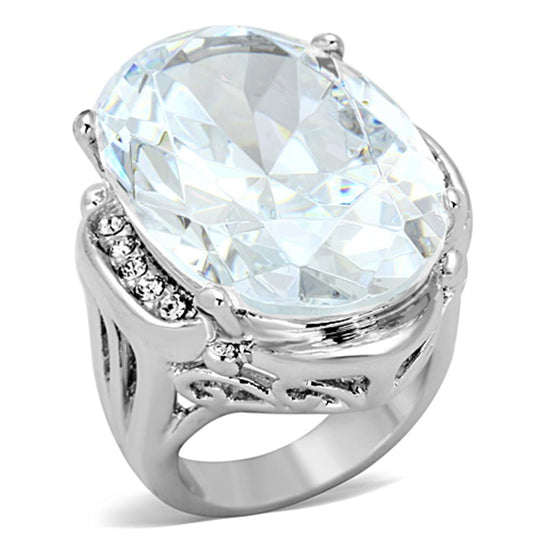 LO2950 - Rhodium Brass Ring with AAA Grade CZ in Clear-0