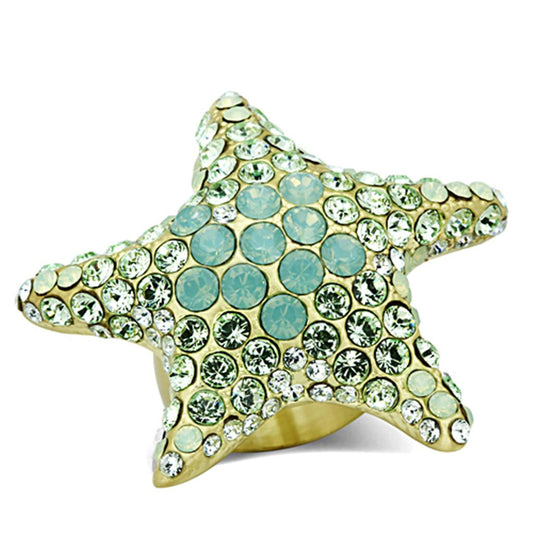 LO2972 - Gold Brass Ring with Top Grade Crystal in Multi Color-0