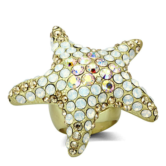 LO2973 - Matte Gold Brass Ring with Top Grade Crystal in Multi Color-0