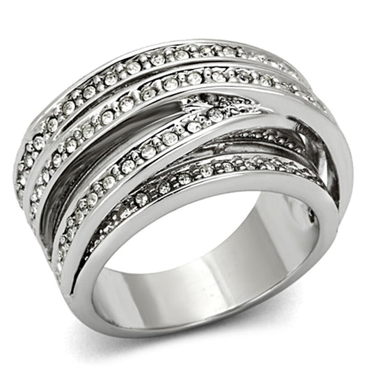 LO2995 - Rhodium Brass Ring with Top Grade Crystal in Clear-0