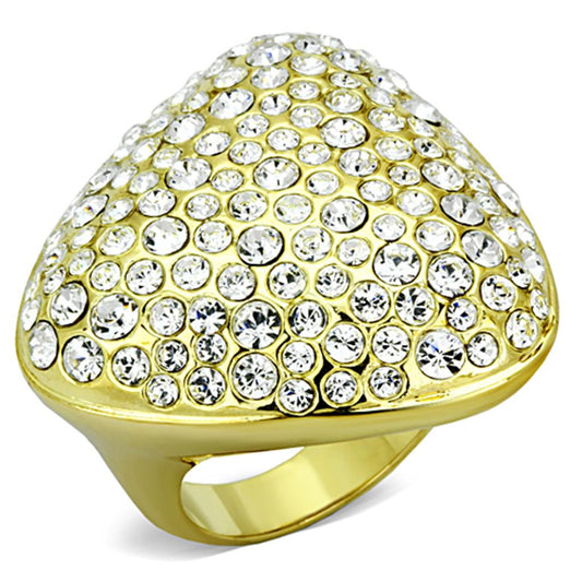 LO3024 - Gold Brass Ring with Top Grade Crystal in Clear-0