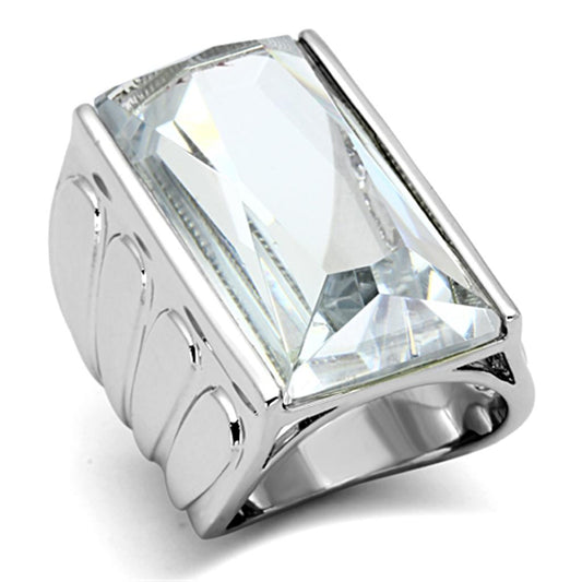 LO3030 - Rhodium Brass Ring with AAA Grade CZ in Clear-0