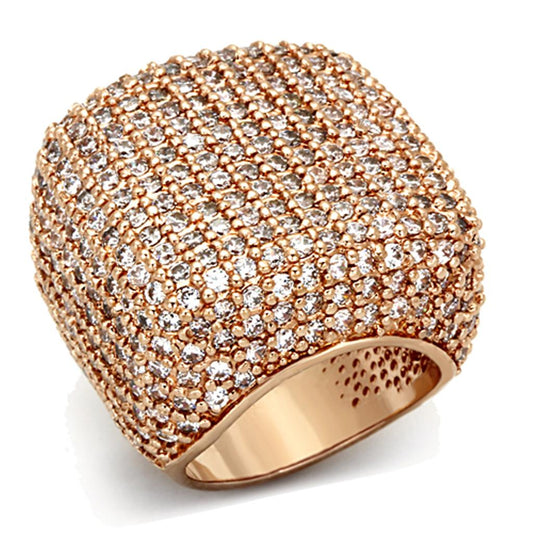 LO3038 - Rose Gold Brass Ring with AAA Grade CZ in Clear-0