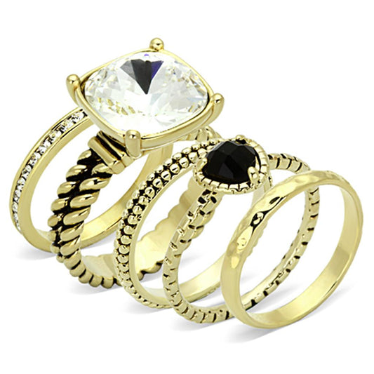LO3059 - Gold Brass Ring with Top Grade Crystal in Clear-0