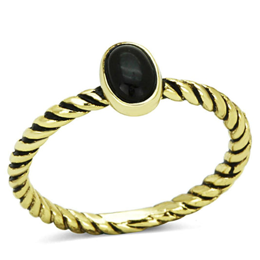 LO3063 - Gold Brass Ring with Synthetic Onyx in Jet-0