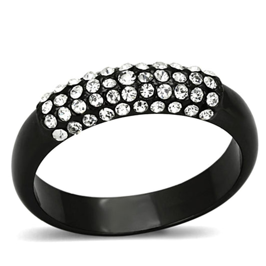 LO3068 - TIN Cobalt Black Brass Ring with Top Grade Crystal in Clear-0