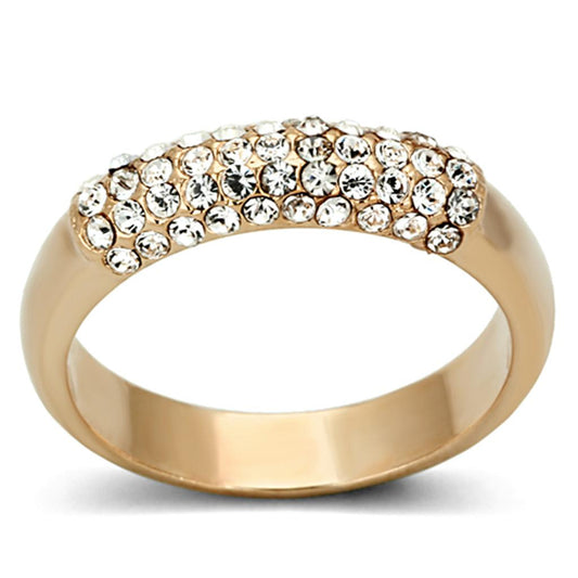 LO3069 - Rose Gold Brass Ring with Top Grade Crystal in Clear-0