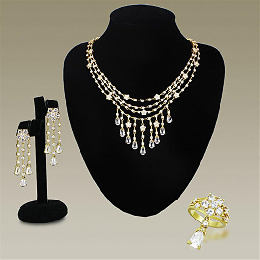 LO3077 - Gold Brass Jewelry Sets with AAA Grade CZ in Clear-0
