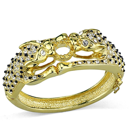 LO3083 - Gold Brass Bangle with Top Grade Crystal in Clear-0