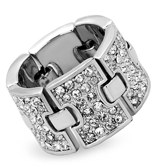 LO3147 - Rhodium Brass Ring with Top Grade Crystal in Clear-0