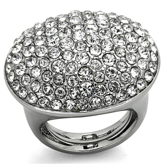 LO3149 - Rhodium Brass Ring with Top Grade Crystal in Clear-0